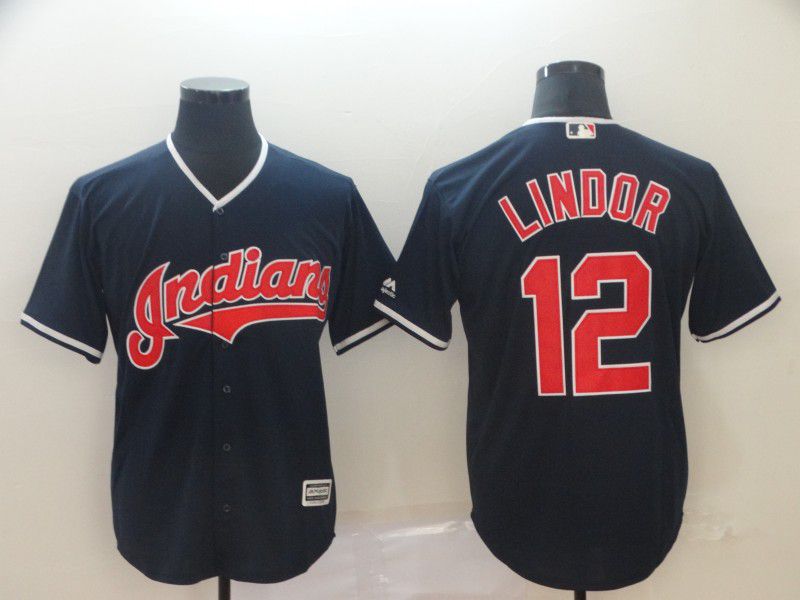 Men Cleveland Indians 12 Lindor Blue Game MLB Jersey